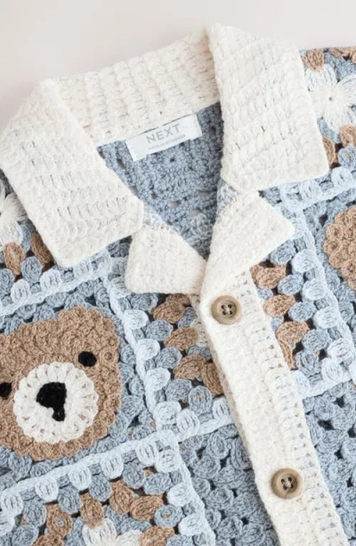 Next Kids' Teddy Cotton Blend Crochet Button-up Shirt In Gray