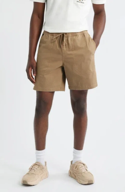 Roark Made To Fade Stretch Cotton Drawstring Shorts In Brown