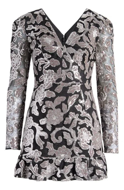 Dress The Population Kelsey Sequin Floral Long Sleeve Minidress