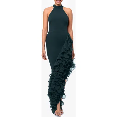 Betsy & Adam Ruffle Detail Asymmetric Body-con Ponte Gown