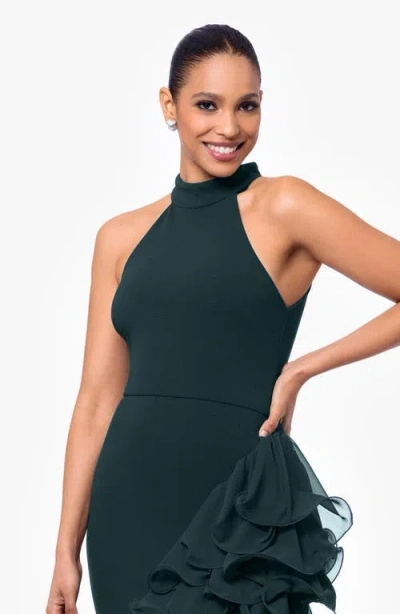 Betsy & Adam Ruffle Detail Asymmetric Body-con Ponte Gown