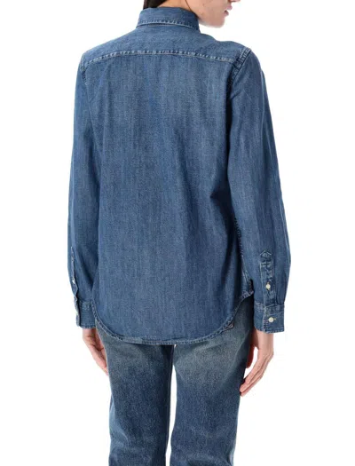 Polo Ralph Lauren Blue Shirt With Classic Collar And Pony Embroidery On The Front In Denim Woman In Blue