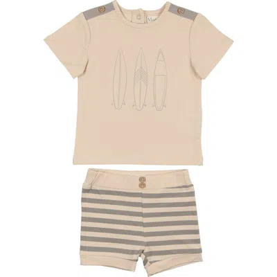 Maniere Manière Kids' Island Stripe Top & Shorts Set In Brown