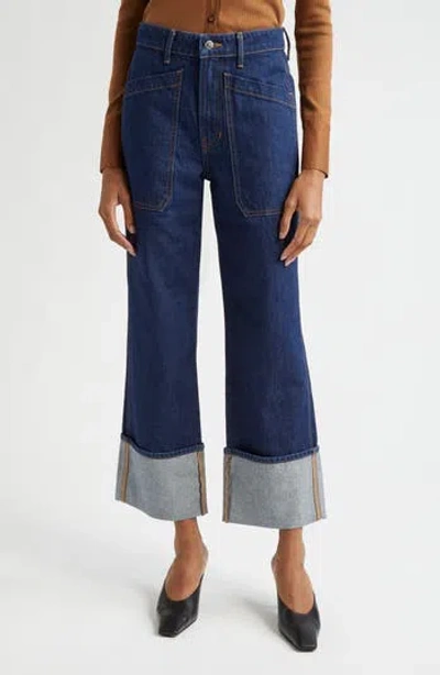 Veronica Beard Dylan Cuffed High Waist Relaxed Straight Leg Jeans In Blue