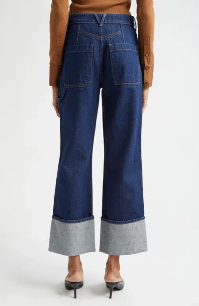 Veronica Beard Dylan Cuffed High Waist Relaxed Straight Leg Jeans In Blue