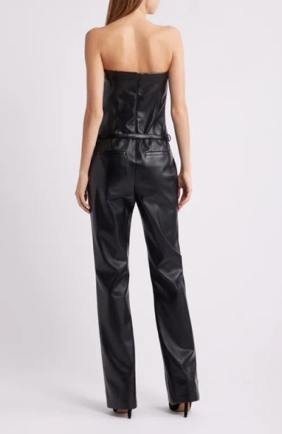 Amanda Uprichard Amoret Belted Strapless Faux Leather Jumpsuit In Black