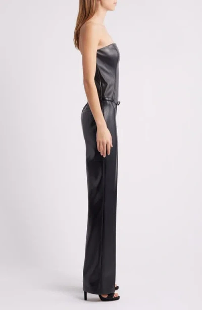 Amanda Uprichard Amoret Belted Strapless Faux Leather Jumpsuit In Black