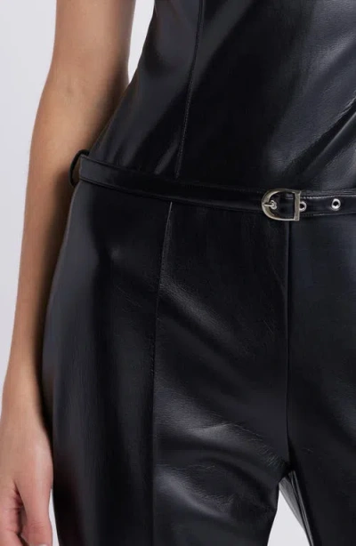 Amanda Uprichard Amoret Belted Strapless Faux Leather Jumpsuit In Black