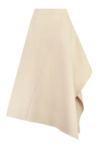 Bottega Veneta Beige Asymmetric Midi Skirt For Women In Neutral