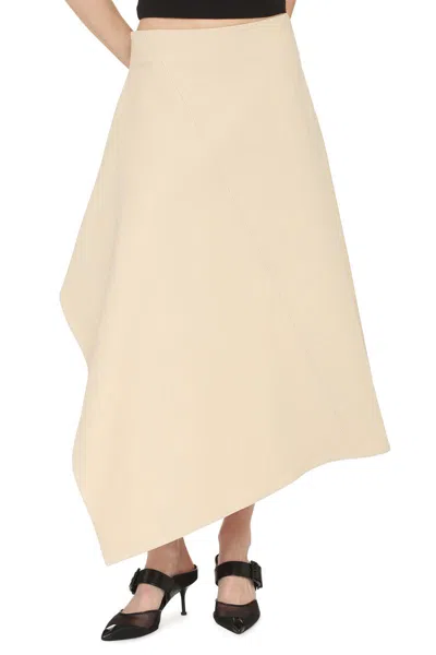 Bottega Veneta Beige Asymmetric Midi Skirt For Women In Neutral