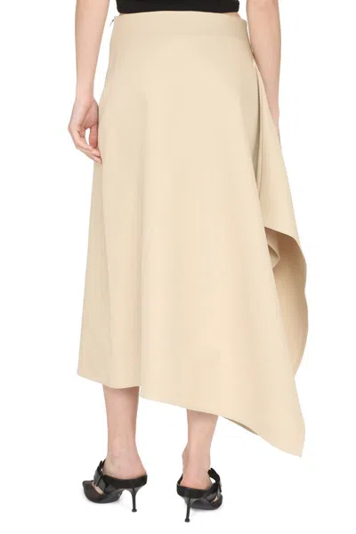 Bottega Veneta Beige Asymmetric Midi Skirt For Women In Neutral