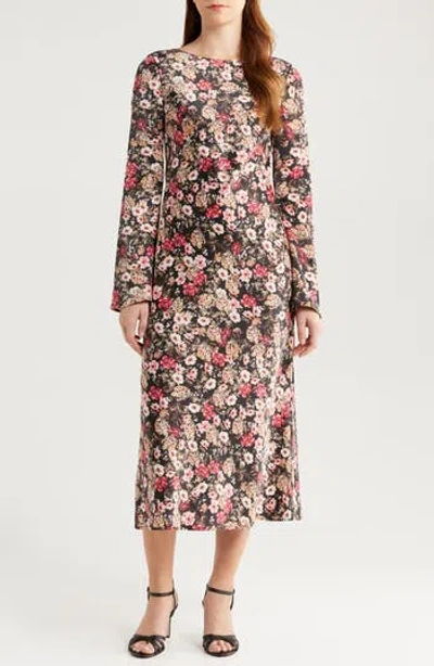 Wayf Gladys Floral Scoop Back Long Sleeve Midi Dress