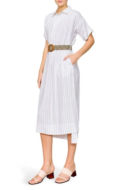 Melloday Stripe Belted Shirtdress In White