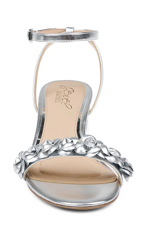 Badgley Mischka Women's Sawyer Heeled Sandal - Rosette Detail Low Block Heel Dress Sandals