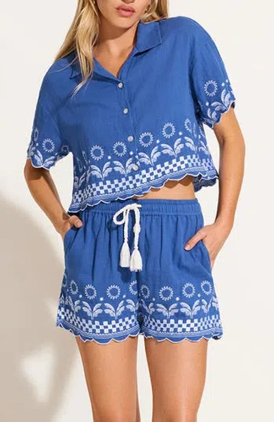 Vitamin A ® Daya Embroidered Crop Organic Cotton Button-up Cover-up Shirt