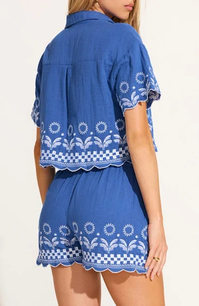 Vitamin A ® Daya Embroidered Crop Organic Cotton Button-up Cover-up Shirt