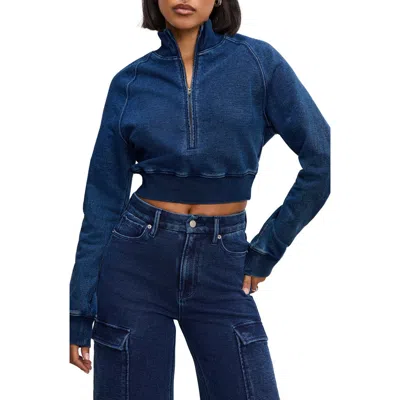 Good American Jeanius Half Zip Crop French Terry Sweatshirt