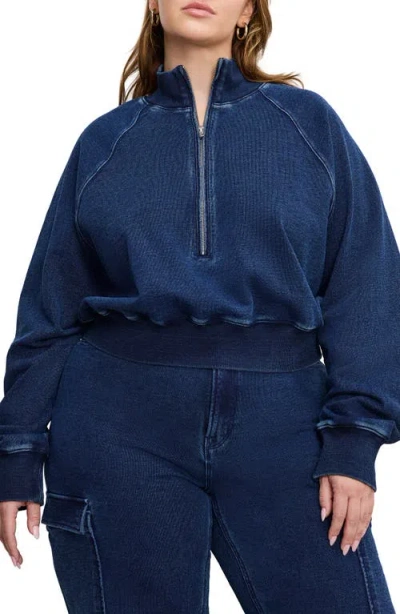Good American Jeanius Half Zip Crop French Terry Sweatshirt