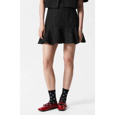 & Other Stories Flounce Hem Cotton Blend Tweed Miniskirt