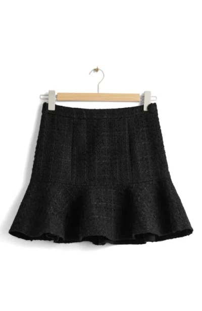 & Other Stories Flounce Hem Cotton Blend Tweed Miniskirt