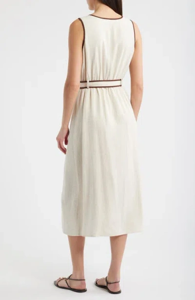 Zoe And Claire Contrast Piping Button-up Dress In Neutral