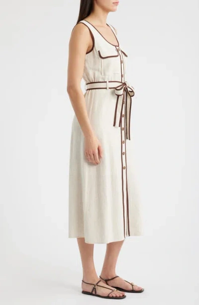 Zoe And Claire Contrast Piping Button-up Dress In Neutral