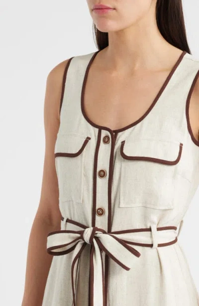 Zoe And Claire Contrast Piping Button-up Dress In Neutral