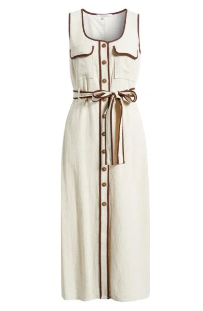 Zoe And Claire Contrast Piping Button-up Dress In Neutral