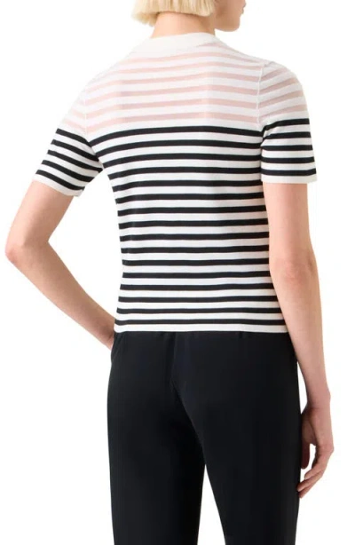 Akris Punto Stripe Short Sleeve Virgin Merino Wool Blend Sweater In White