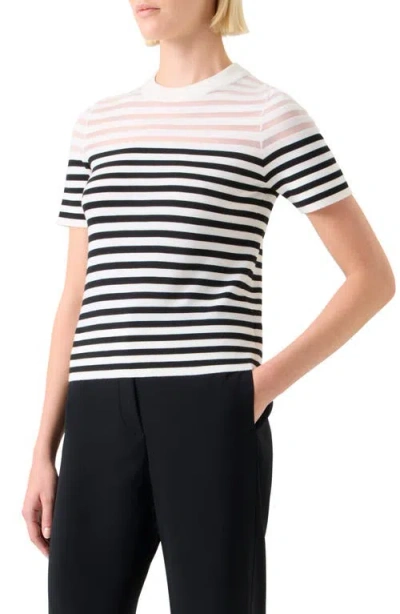 Akris Punto Stripe Short Sleeve Virgin Merino Wool Blend Sweater In White