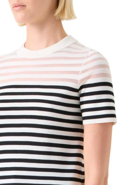 Akris Punto Stripe Short Sleeve Virgin Merino Wool Blend Sweater In White