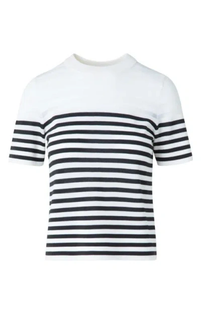 Akris Punto Stripe Short Sleeve Virgin Merino Wool Blend Sweater In White