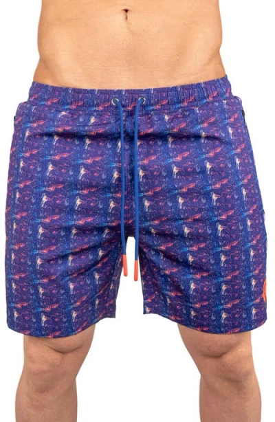 Maceoo Swim Lion Retro Swim Trunks In Blue