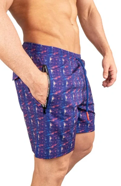 Maceoo Swim Lion Retro Swim Trunks In Blue