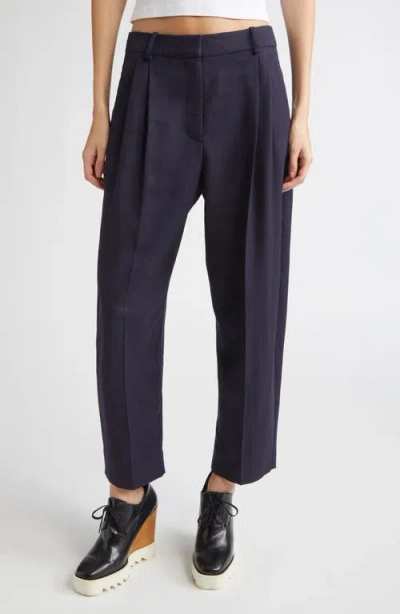 Stella Mccartney Pleated Wide Leg Wool Crop Trousers In Blue