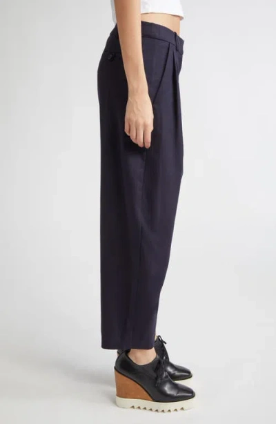 Stella Mccartney Pleated Wide Leg Wool Crop Trousers In Blue