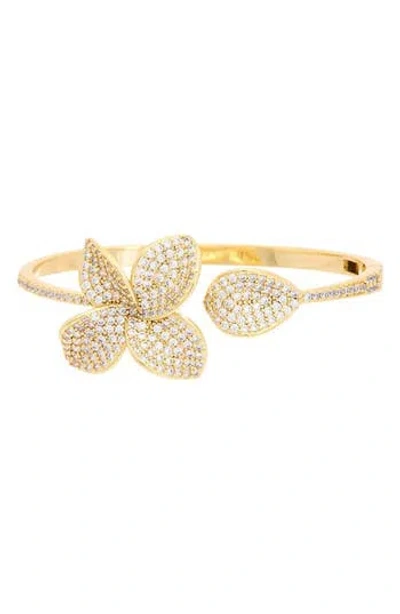Juvell 18k Plated Cz Flower Bangle Bracelet In Gold