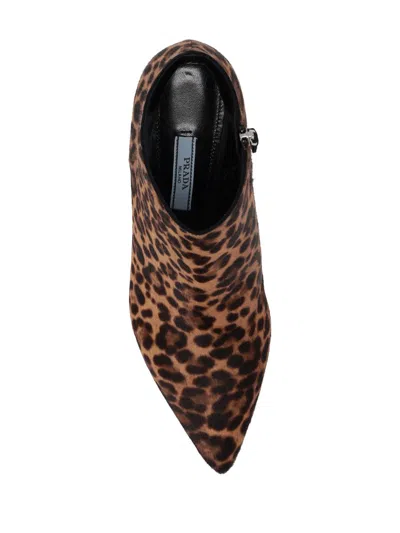 Prada Pointed Leopard Cavallino Boots In Brown