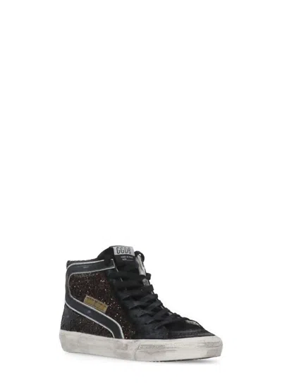 Golden Goose Deluxe Brand Women Slide Classic Suede High-top Sneakers With Glitter Inserts In Multi