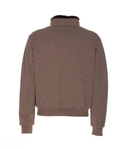 Moorer Casual Jacket With Fur Collar And Ribbed Finish In Brown
