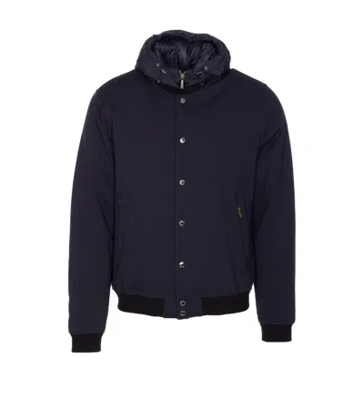 Moorer Padded Jacket With Removable Hood And Zip Pockets In Blue