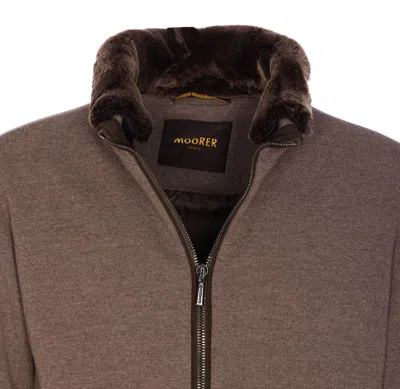Moorer Casual Jacket With Fur Collar And Ribbed Finish In Brown