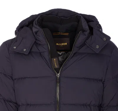 Moorer Quilted Hooded Jacket With Zippered Sleeves In Blue