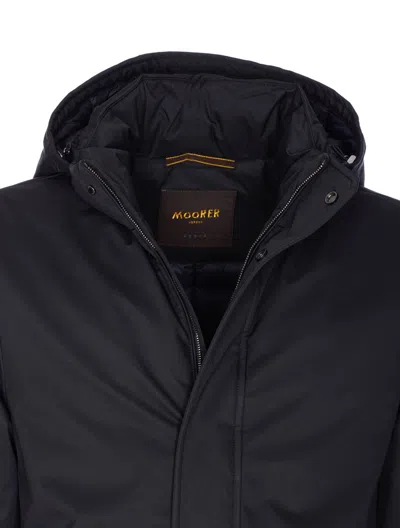 Moorer Long Padded Hooded Jacket With Adjustable Cuffs In Blue