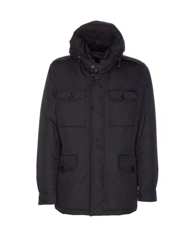 Moorer Quilted Hooded Jacket Removable Hood In Black