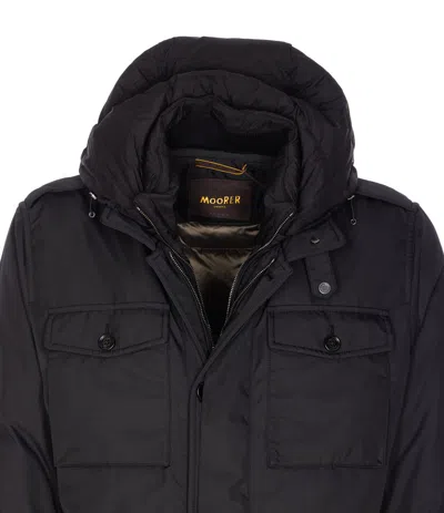 Moorer Quilted Hooded Jacket Removable Hood In Black