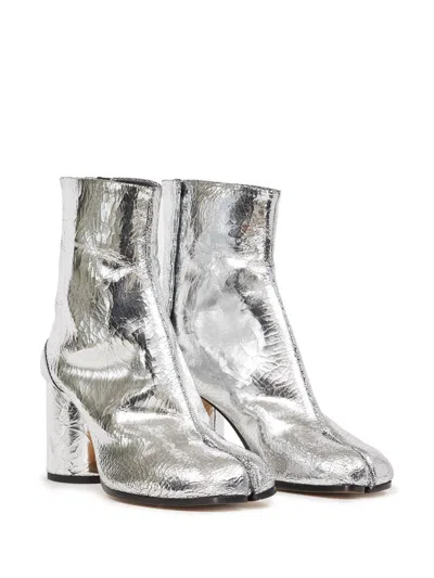 Maison Margiela Silver Tabi Leather Boots In Silver