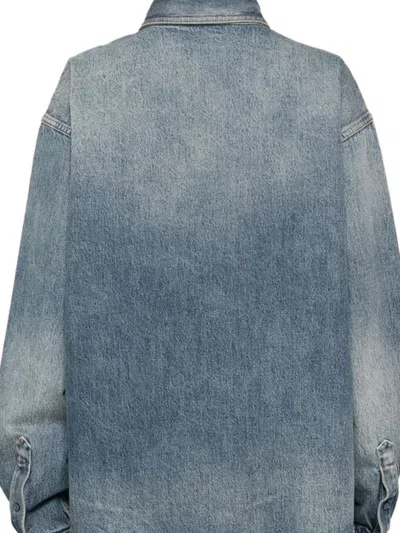 Balenciaga Logo-embroidered Denim Jacket In Blue