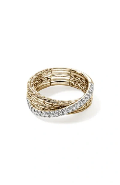 John Hardy 14k Yellow Gold Jh Essentials Diamond Pave Crossover Ring In Gold