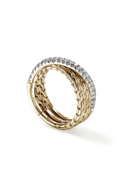 John Hardy 14k Yellow Gold Jh Essentials Diamond Pave Crossover Ring In Gold